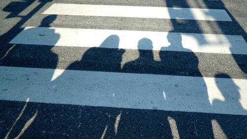 High angle view of zebra crossing on road