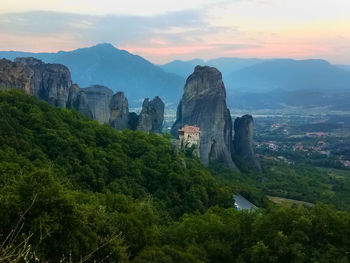 Scenic view of mountains against sky during sunset