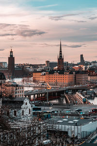 High angle view of buildings in city