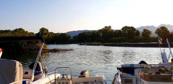 Scenic view of lake against clear sky