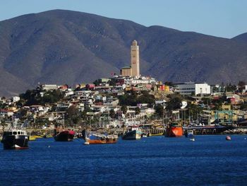 View of town in front of river