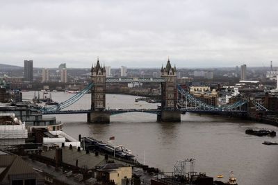 View of suspension bridge over river