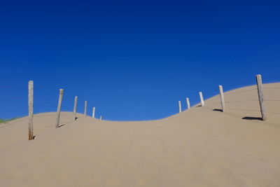 Scenic view of beach against clear blue sky