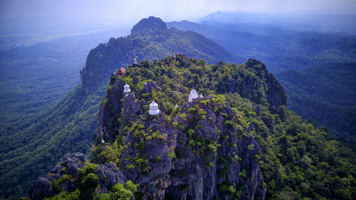High angle view of rocky mountains against sky