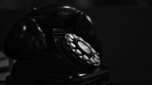 Close-up of retro old school telephone