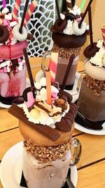 Close-up of ice cream on table