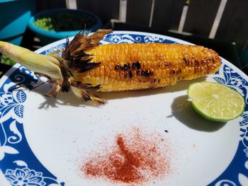 High angle view of fish on table