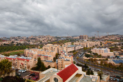 High angle view of townscape against sky