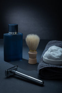 Close-up of beauty products on table