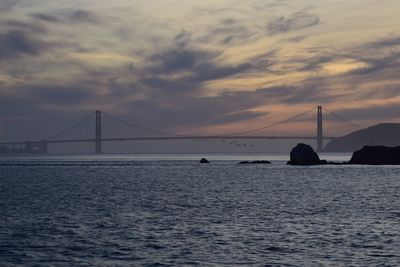 Golden gate bridge against sky at sunset