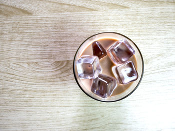 High angle view of coffee on table