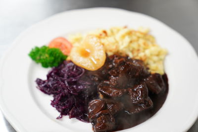 High angle view of meal served in plate