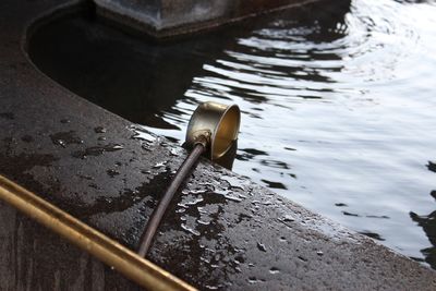 High angle view of bamboo dipper