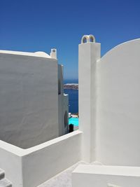 Close-up of building against blue sky