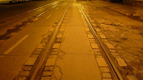Railroad tracks at night