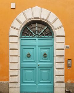 Closed door of building