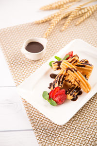 High angle view of food on table