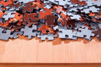 High angle view of toys on table