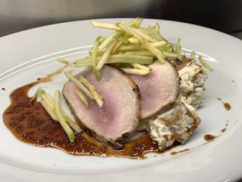 Close-up of meal served in plate