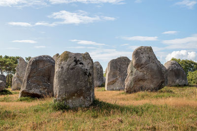 Carnac stones - alignments of kermario - rows of menhirs in brittany, france