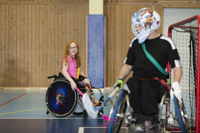 Disabled people playing in gym
