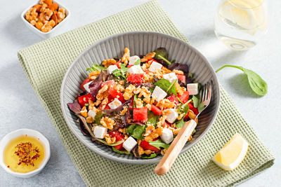 High angle view of salad in bowl