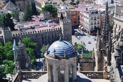 High angle view of buildings in town