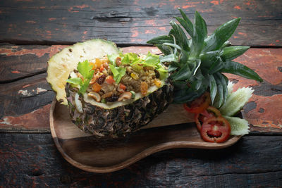 Close-up of meal served on table