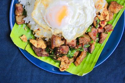 High angle view of breakfast served in plate