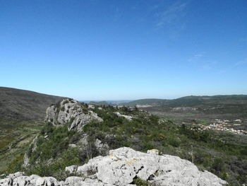 Scenic view of landscape against clear blue sky