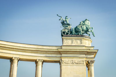 Low angle view of statue against sky