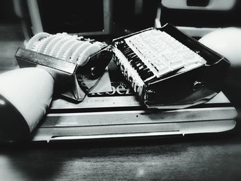 Close-up of camera on table