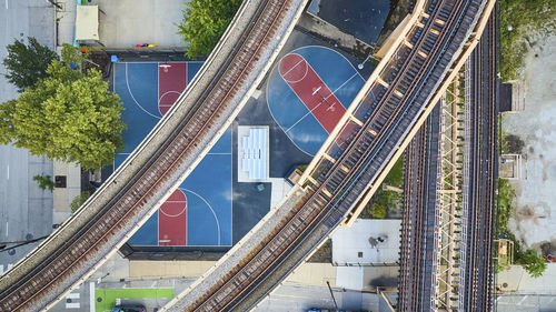 High angle view of buildings in city