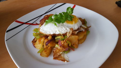 High angle view of meal served in plate