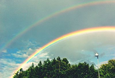 Low angle view of rainbow over trees