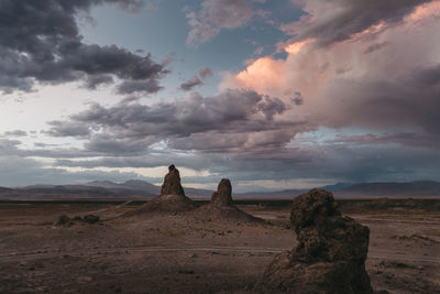 Colorful cloudy sunset at trona pinnacles, california