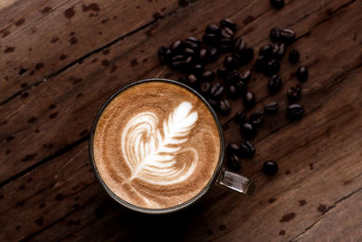 High angle view of coffee on table