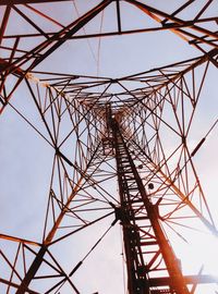 Low angle view of electricity pylon against sky