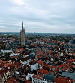 High angle view of medieval townscape against sky