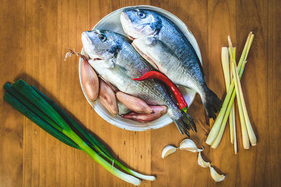 High angle view of fish on table