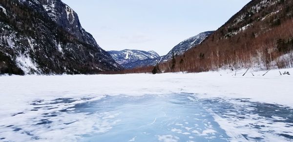 Snow covered mountains against sky