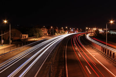 Light trails on road at night