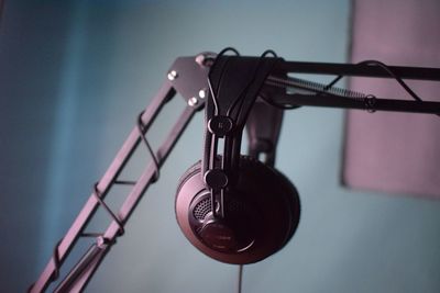 Close-up of headphones in recording studio