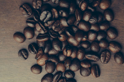 High angle view of coffee beans on table