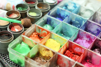 Close-up of multi colored paints