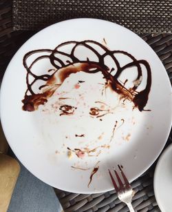 High angle view of bread in plate on table