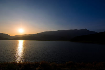 Scenic view of lake against sky during sunset