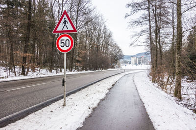 Road sign in winter