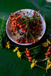 High angle view of berries on table