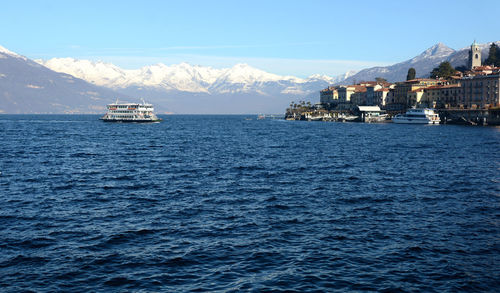 Scenic view of sea against blue sky